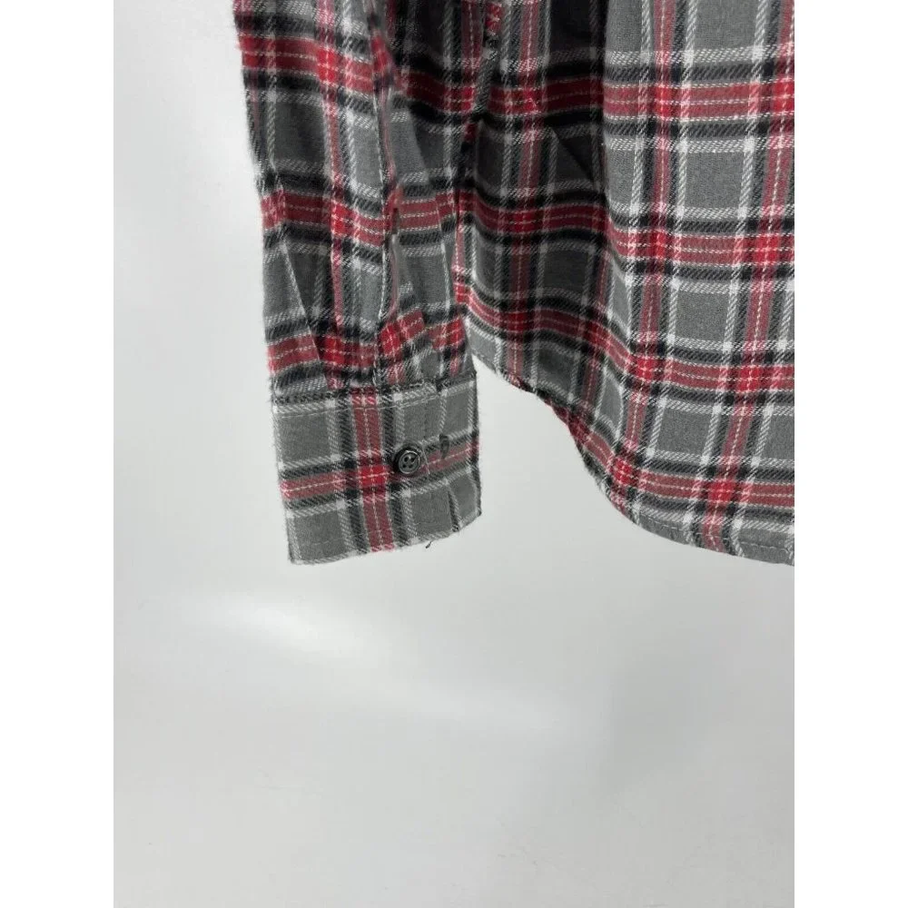 Jackson Hole Men's Gray Red Plaid Flannel Button Down Long Sleeve Shirt Size L